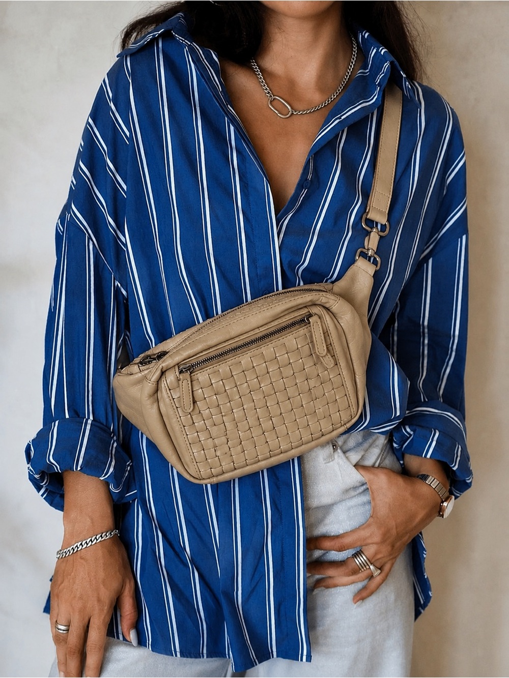 Anthropologie Vilenca Holland Woven Leather Belt Bag Fanny Pack Hip Sack